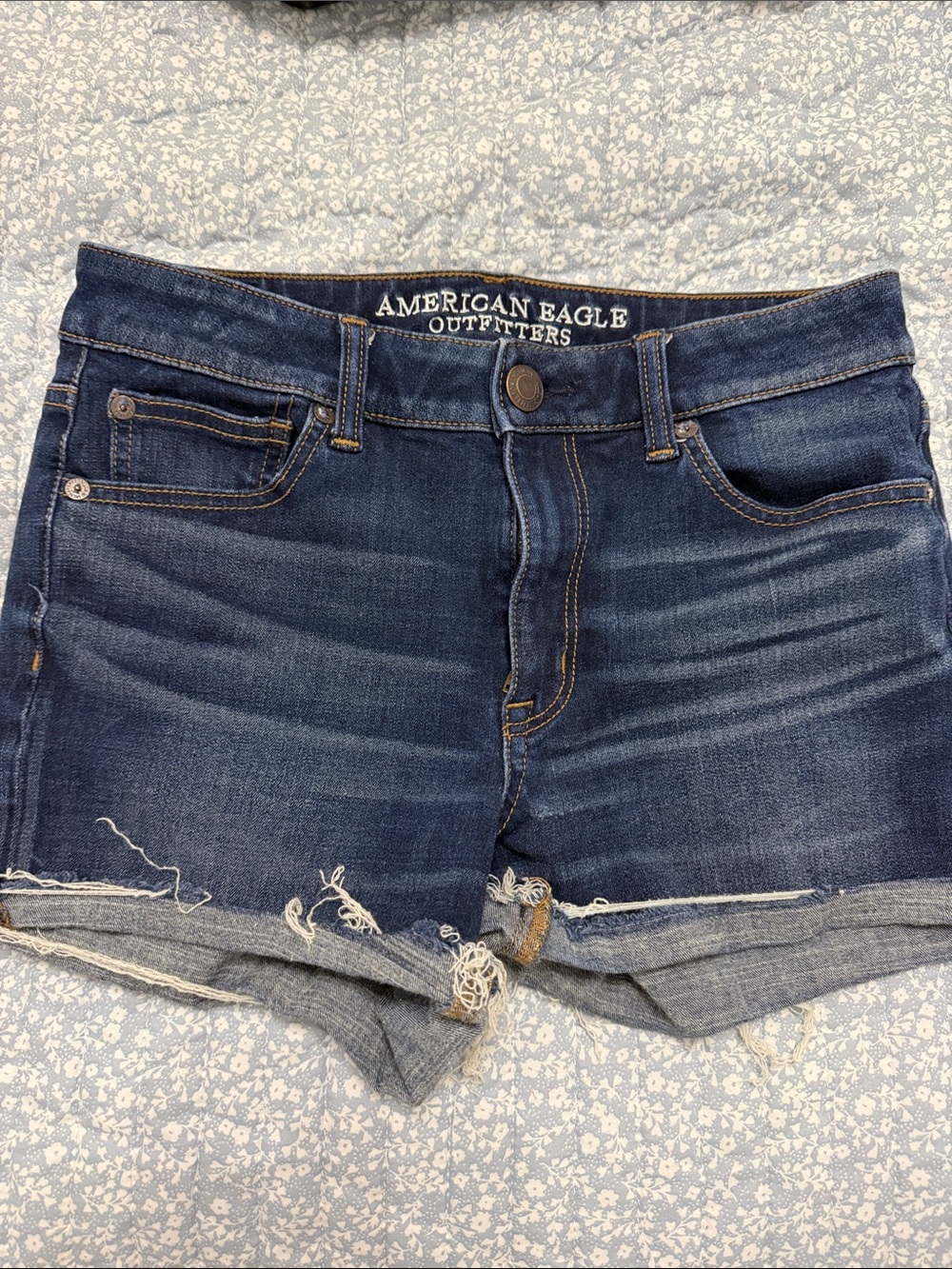 American Eagle Outfitters Dark Blue Distressed Denim Cutoff Shorts
